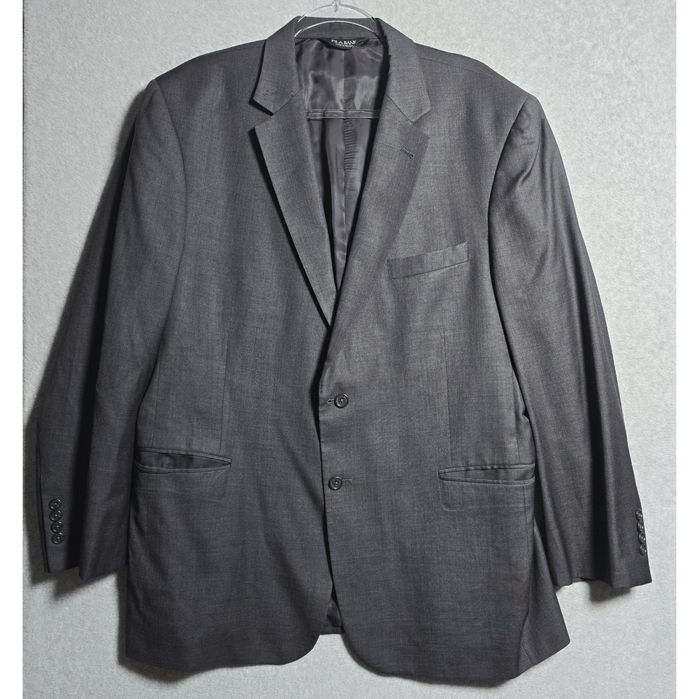 Jos A Bank Signature Wool Silk Blazer Mens 46R Gray 2 Button Classic Suit Jacket
